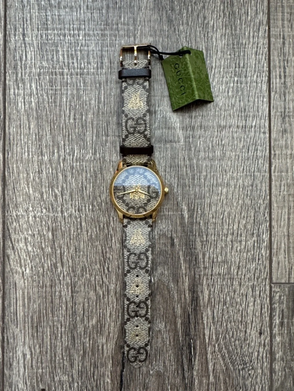 Gucci Gold-Tone Case Brown & Beige Monogram Canvas Men's Watch - Picture 2 of 10